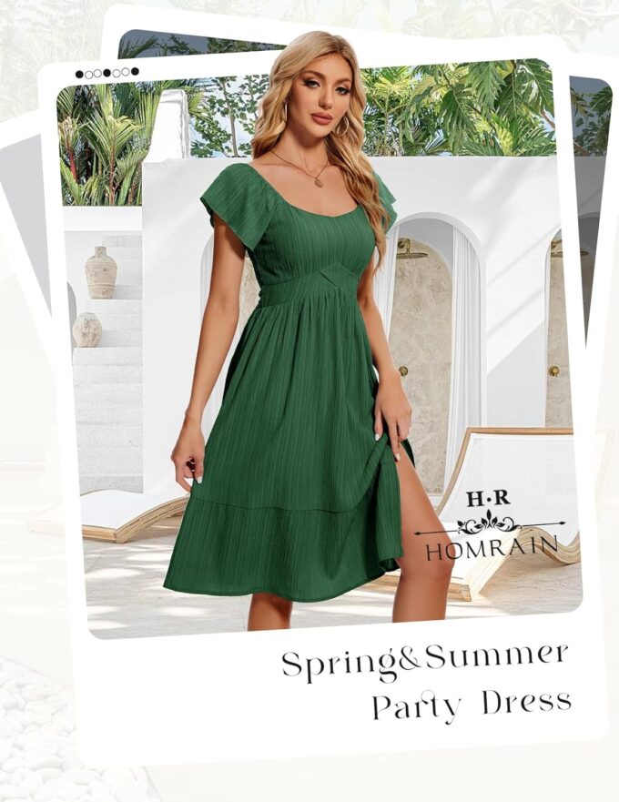 HomRain Women's Casual Wedding Dresses for Summer 2025, Vintage Graduation Square Neck Cocktail Beach Dress for Tea Party – Bild 4