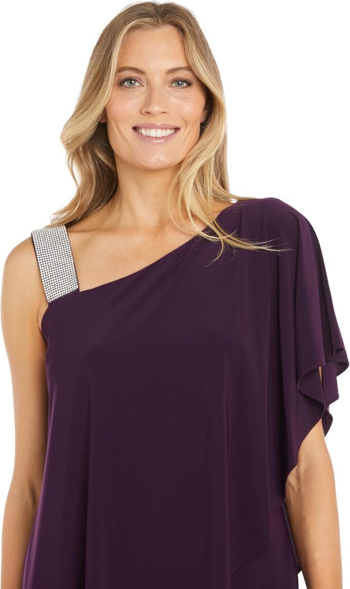 R&M Richards Womens Plus One Shoulder Embellished Cocktail and Party Dress – Bild 2
