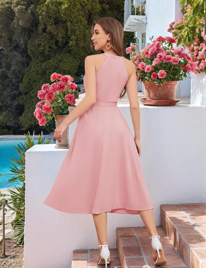 Bbonlinedress Women Halter Chiffon Wedding Bridesmaid Prom Dress Summer Cocktail Formal Beach Party Maxi Flowy Sun Dress – Bild 3