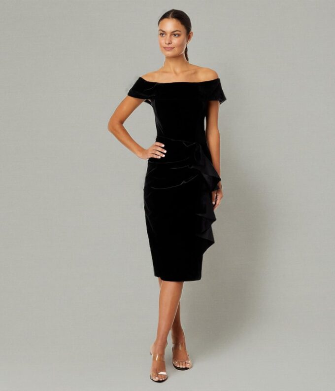 Xscape Women's Off-The-Shoulder Short Ruffle Velvet – Bild 5