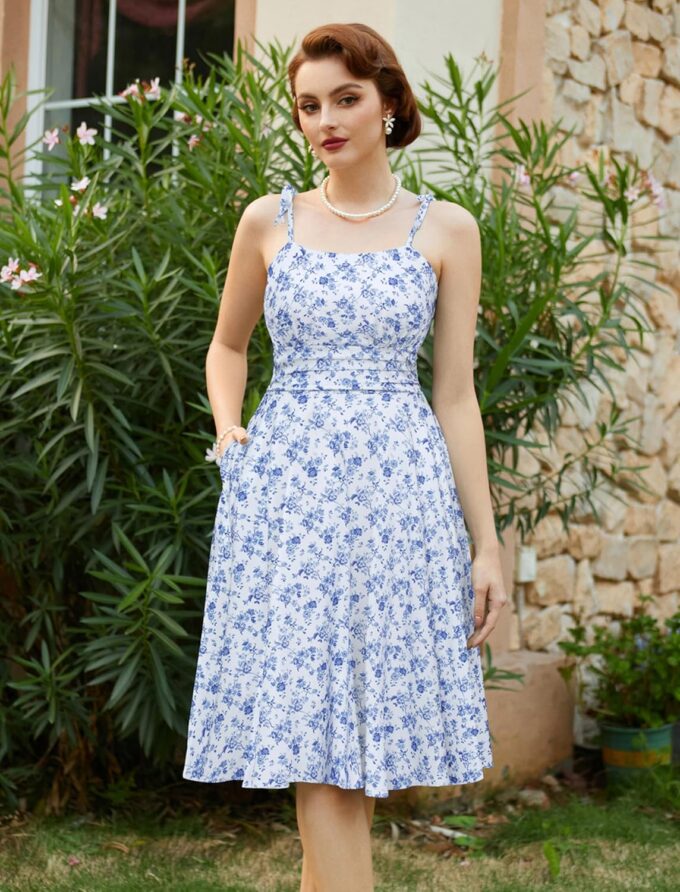 Belle Poque 2025 Summer Dresses for Women Spaghetti Strap Midi Sun Dress Cute Casual Dress with Pockets – Bild 2