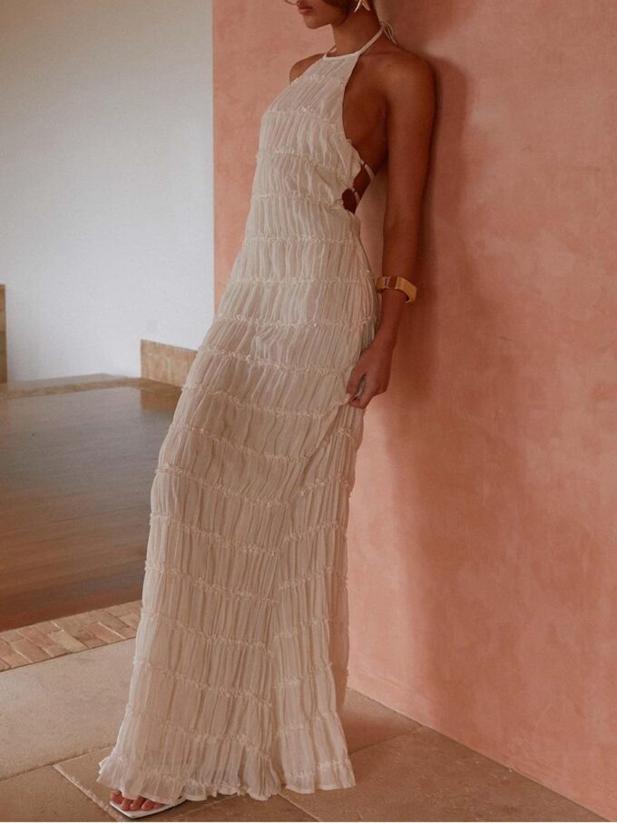 Women Y2k Backless Long Dress Halter Tie Neck Maxi Dress Flowy Beach Sundress Summer Streetwear – Bild 4