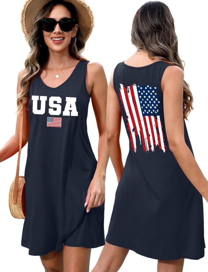 4th of July Dress for Women: American Flag Tank Dresses Star Striped Splicing Loose V Neck Sundresses – Bild 2