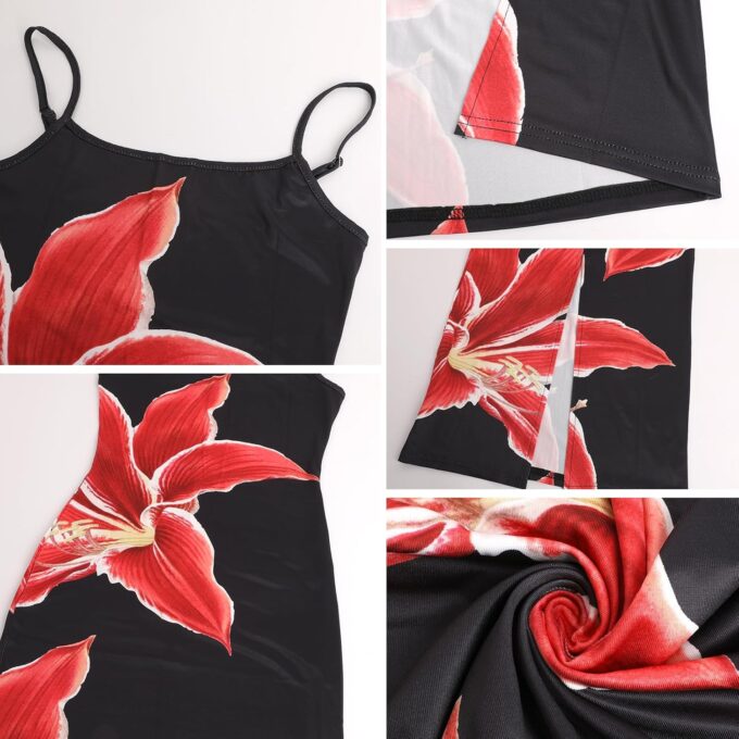 Womens Summer Casual Floral Dresses Spaghetti Strap Bodycon Maxi Beach Dress Elegant Evening Party Long Dresses – Bild 5