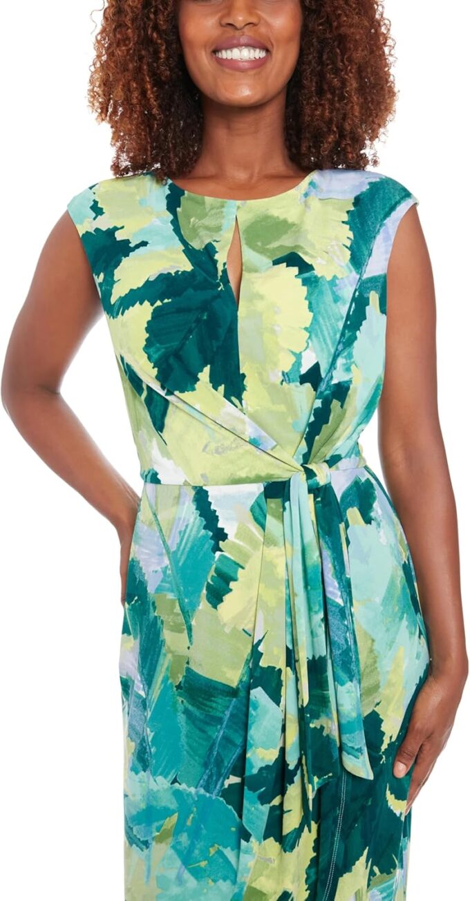 London Times Women's Elegant Cap Sleeve Asymmetrical Tulip Hem-Wrapped Waist Self-tie Midi Cocktail Dress – Bild 4