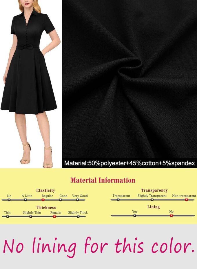 VFSHOW Damen-Kleid, Businesskleid, Arbeit, Büro, Gürtel, Knöpfe, Taschen, Kragen, Skaterkleid, A-Linie – Bild 7