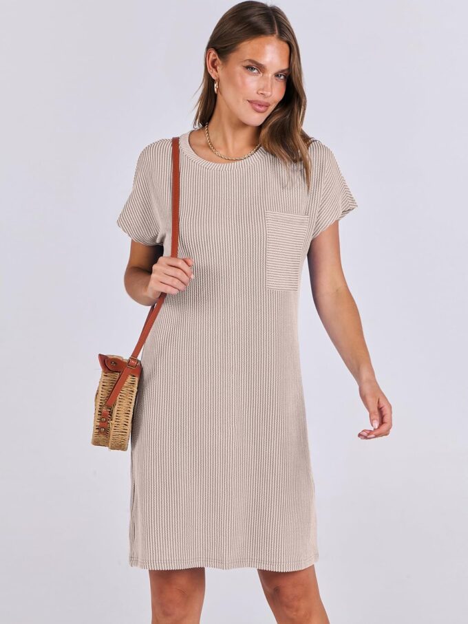 ANRABESS Womens Casual Summer Ribbed Knit Tunic Tshirt Mini Dresses 2025 Trendy Crewneck Short Sleeve Beach Loose Shift Dress – Bild 5