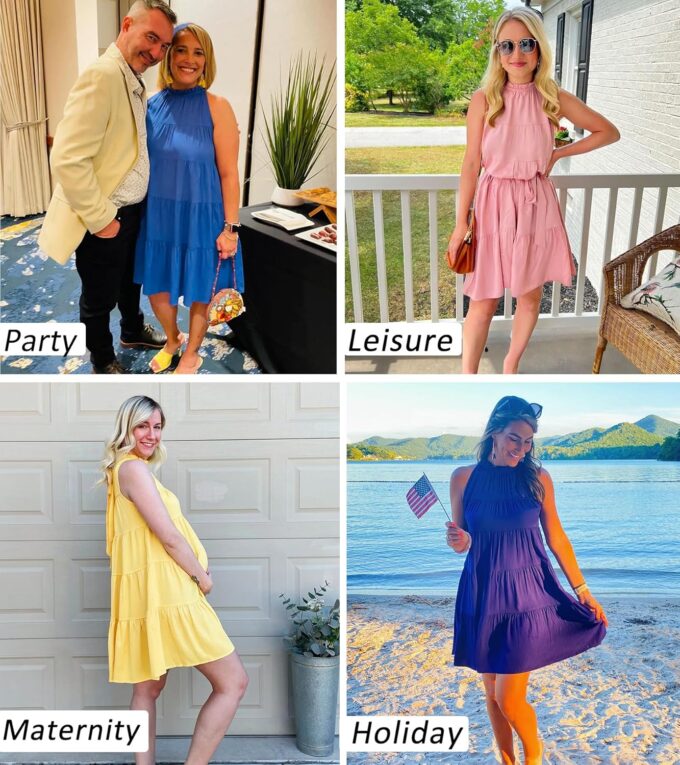 Okiwam Womens Summer Dresses 2025 Halter Sleeveless A Line Tiered Swing Sundress Casual Beach Vacation Mini Dress – Bild 6