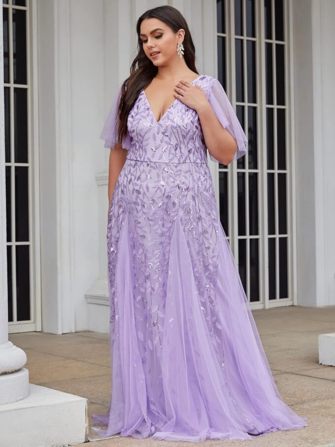 Ever-Pretty Womens Plus Size V-Neck Sequin Emboridery Formal Evening Dresses with Sleeves 00736-DA – Bild 4