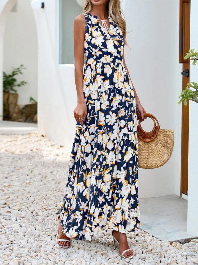 BTFBM Womens Summer Maxi Dresses 2025 Casual Sleeveless V Neck Loose Fit Floral Boho Dress Beach Long Sundress – Bild 6
