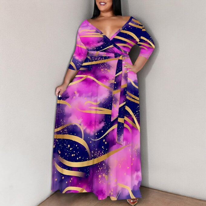 Women's Plus Size Maxi Dresses Casual Loose Short Sleeve Long Maxi Dress with Belt Wedding – Bild 5
