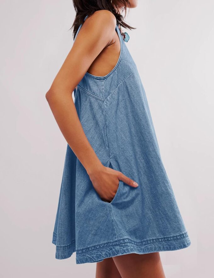 Women’s Denim Dress Summer Casual Sleeveless Jean Mini Dresses with Pockets – Bild 4