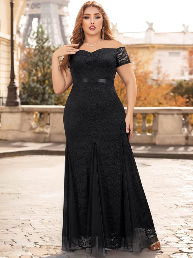Miusol Women's Plus Size Formal Off Shoulder Vintage Floral Lace Mermaid Maxi Evening Party Dress – Bild 3