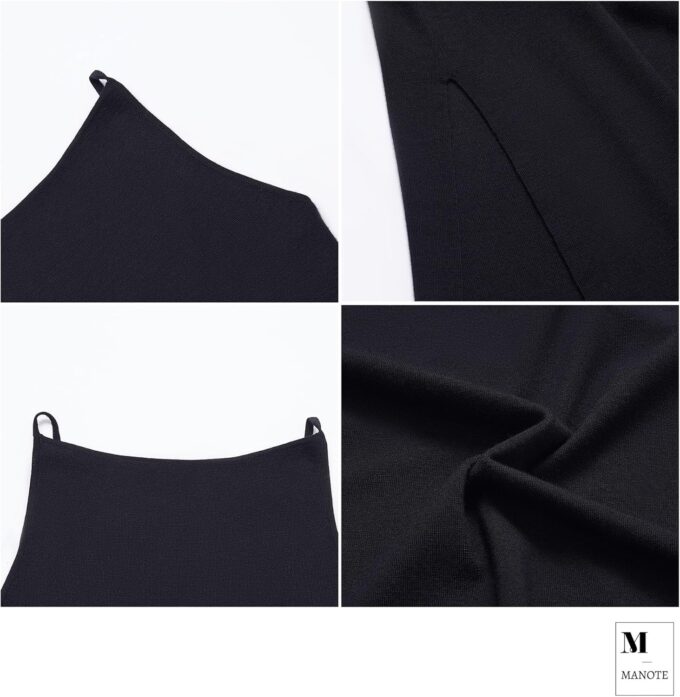 100% Merino Wool Women’s Casual Sleeveless Boat Neck Spaghetti Strap Bodycon Maxi Dress Black Long Dresses – Bild 6