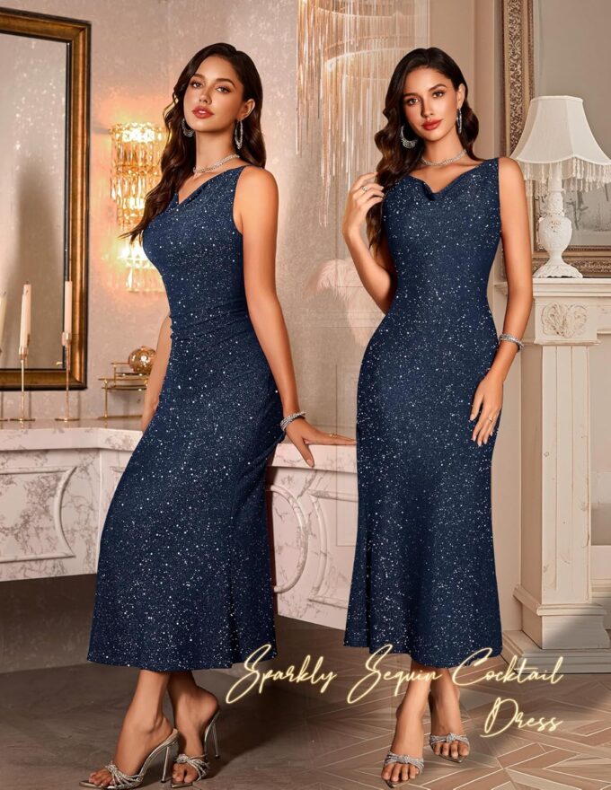 BeryLove Formal Sequin Wedding Guest Prom Cocktail Cowl Neck Bodycon Dresses – Bild 4