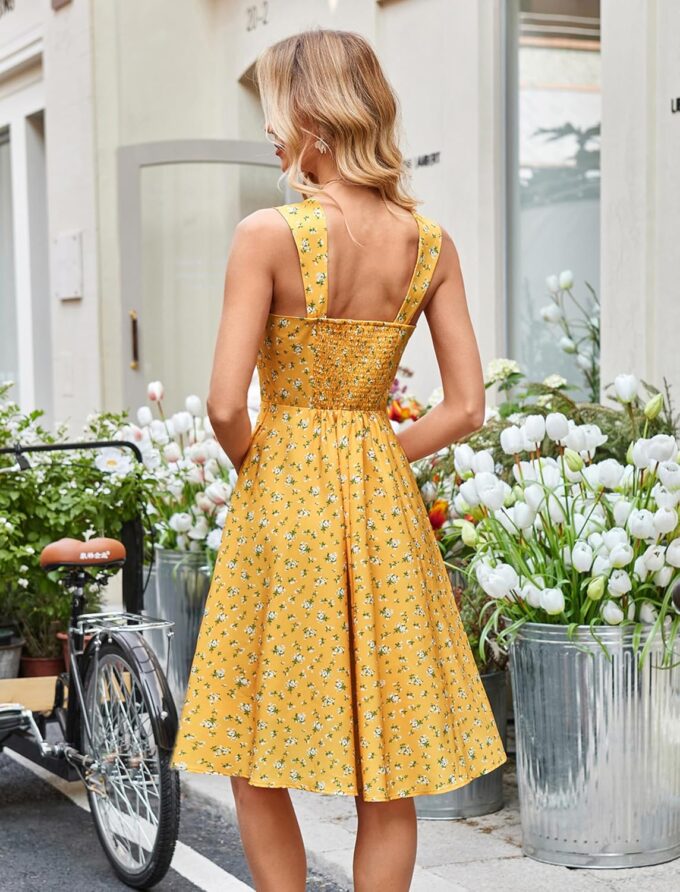 Belle Poque Square Neck Sundress for Women A Line Midi Dress Summer Cocktail Tea Party Dress with Pockets – Bild 3