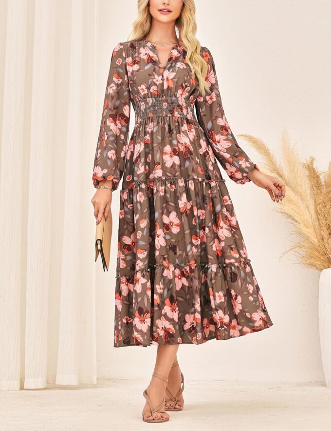 GRACE KARIN Women's Floral Maxi Dress Long Sleeve V Neck Casual A Line Spring Fall Winter Flowy Tiered Dresses with Pockets – Bild 7
