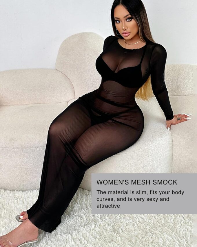 Transparent Dress Sheer Dresses for Women Sexy Sheer Mesh Dress Bodycon Dress Mesh Long Dress – Bild 2