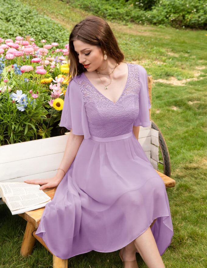 BeryLove Women's Cocktail Formal Prom Chiffon Dress Bridesmaid A Line Flowy Wedding Guest Dresses – Bild 4