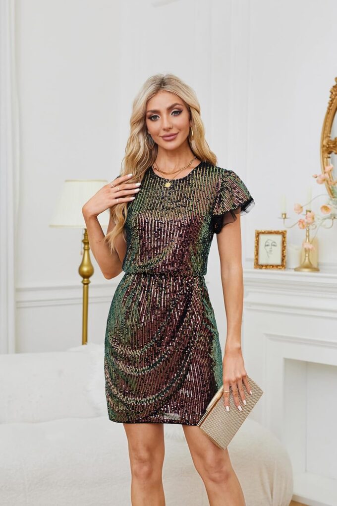 GRACE KARIN Women's Sparkly Sequin Dress Cap Sleeve Party Cocktail Holiday Dress Elegant Glitter Sparkly Dresses for Women – Bild 2