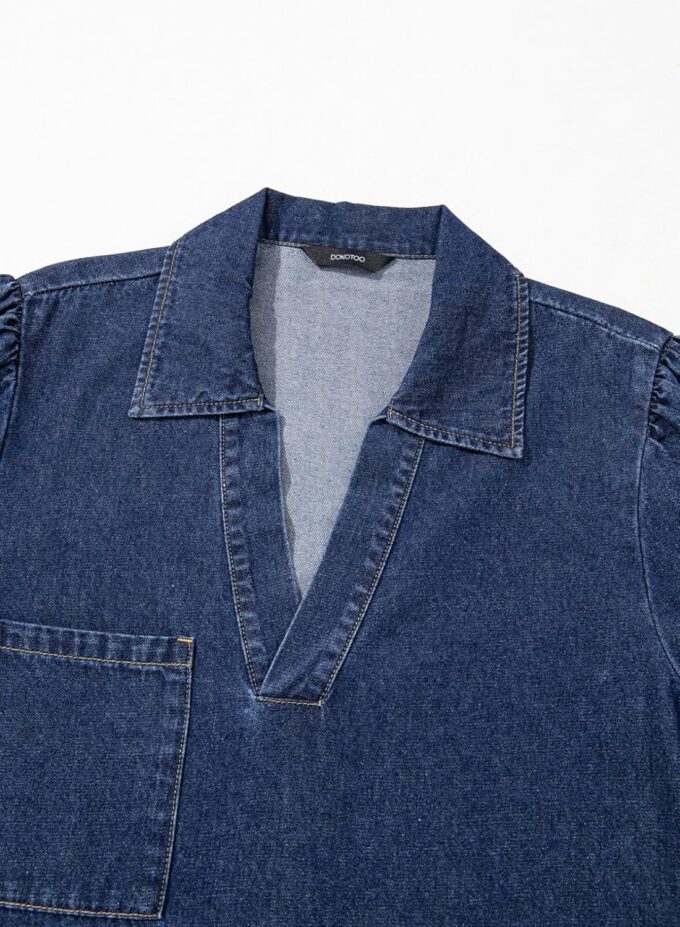 Dokotoo Denim Dress for Women Fashion Fall Casual Babydoll 2025 V Neck 3/4 Puff Sleeve Jean Dresses – Bild 6