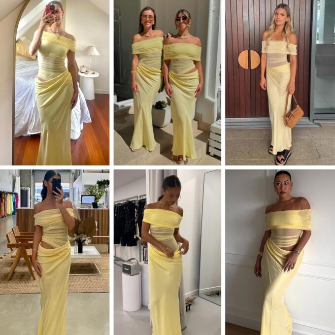 Women’s Sheer Mesh Off Shoulder Maxi Dress Sexy Hollow Out Ruched Bodycon Long Dress Beach Vacation Dresses – Bild 6