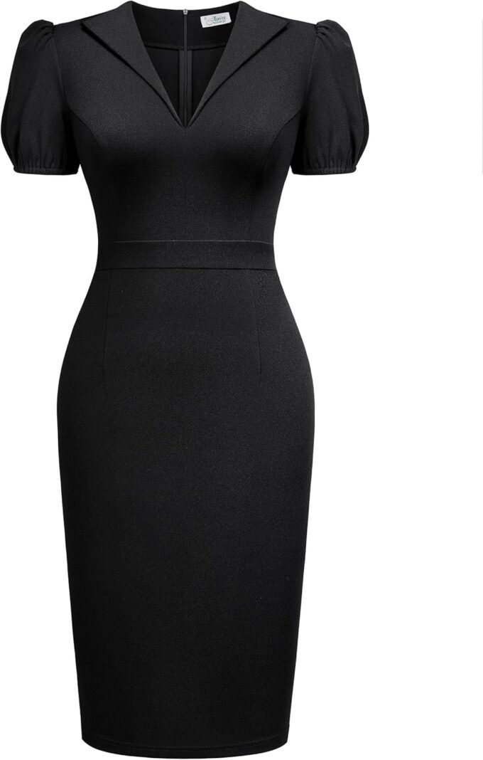 AISIZE Women's V-Neck Elegant Puff Sleeve Cocktail Sheath Party Dress – Bild 3