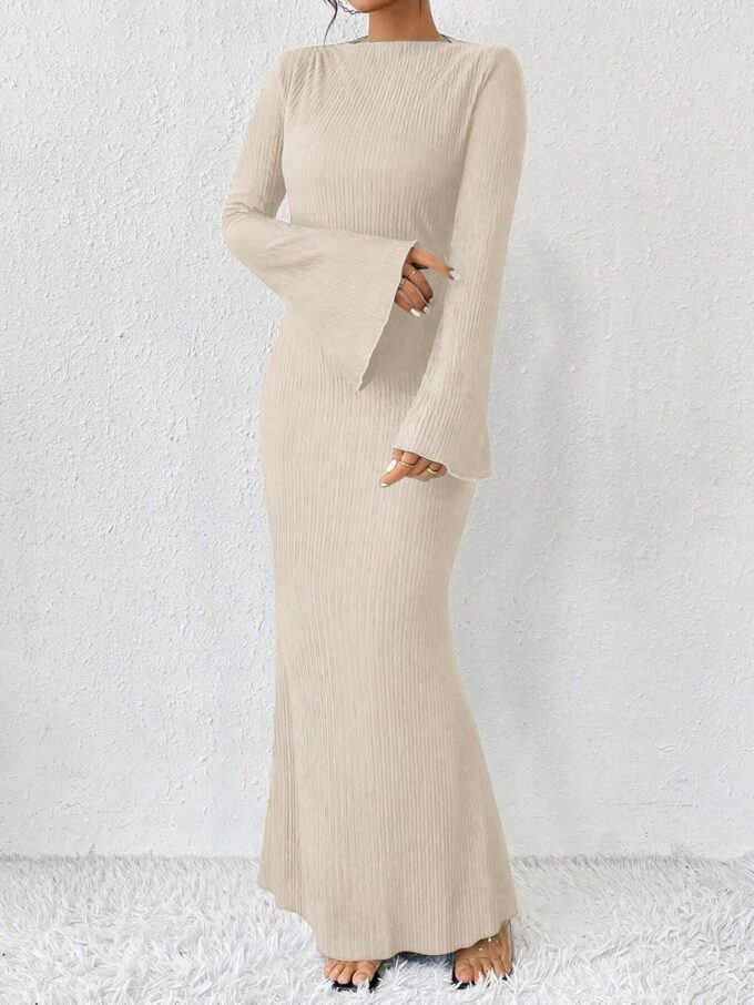 Narecte Fall Dresses for Women 2025 Maxi Dresses Solid Color Boho Dress Flare Sleeve Bodycon Dress – Bild 3