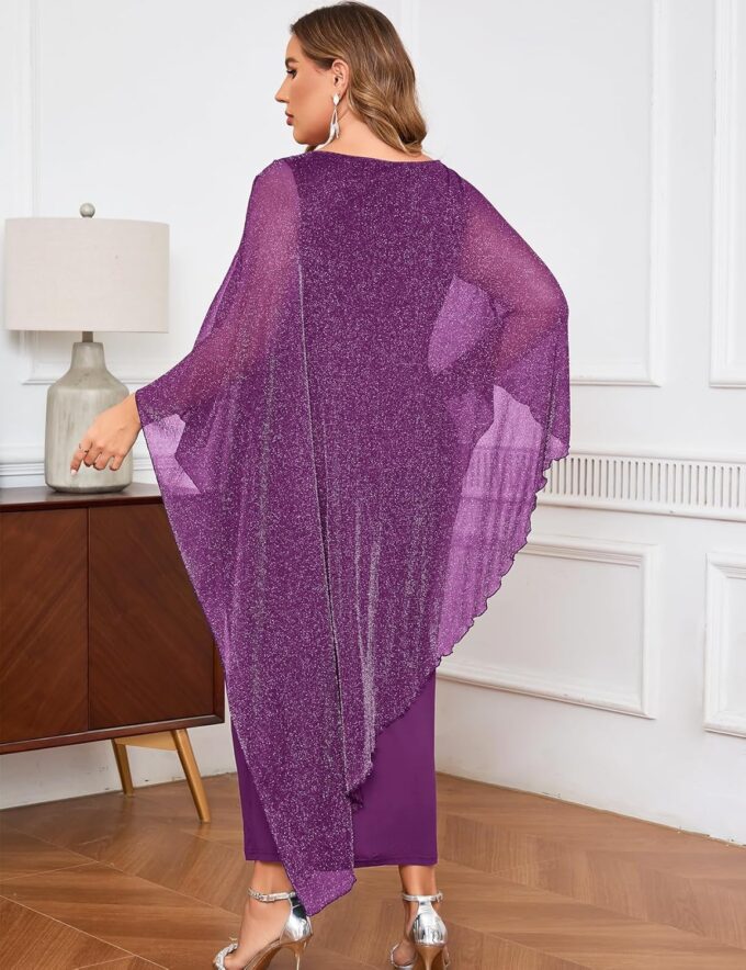 ZOMVA Plus Size Elegant Formal Dress Long Cape Overlay Wedding Guest Formal Cocktail Mother of Bride Outfit – Bild 2