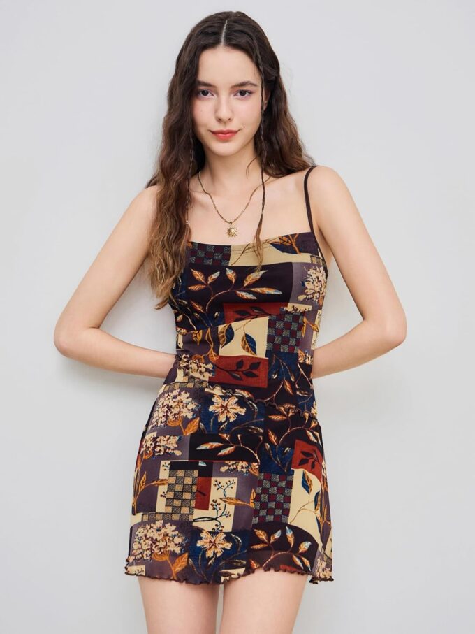 CIDER Women Western Mini Dress Floral Spaghetti Strap Cami Short Vintage Short Sundress Summer Boho Dresses – Bild 4