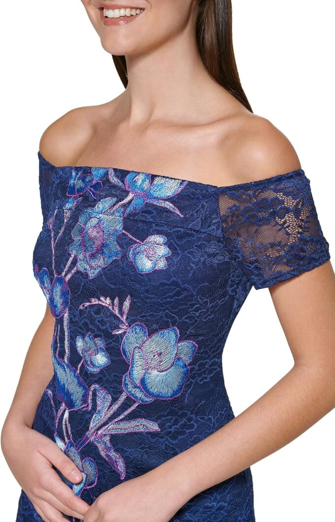 GUESS Women's Off The Shoulder Printed Embellished Mesh Mini Dress – Bild 4