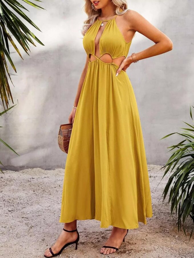 Unybwonn Womens Summer Dress Spaghetti Strap Halter Sleeveless Sexy Cutout Boho Maxi Sundress Beach Vacation Dresses – Bild 5