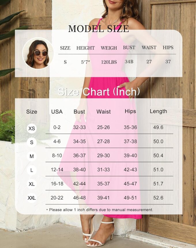 Kranda Women Summer Sleeveless Casual Long Maxi Vacation Beach Dresses V Neck Smocked Flowy Tiered Sundress with Pockets – Bild 6