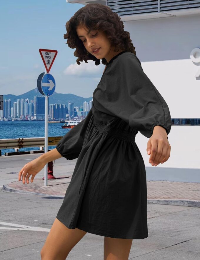 Women's Sexy Long Sleeve V Neck Tunic Dress Casual Loose Flowy Mini Swing Shift Dresses – Bild 4