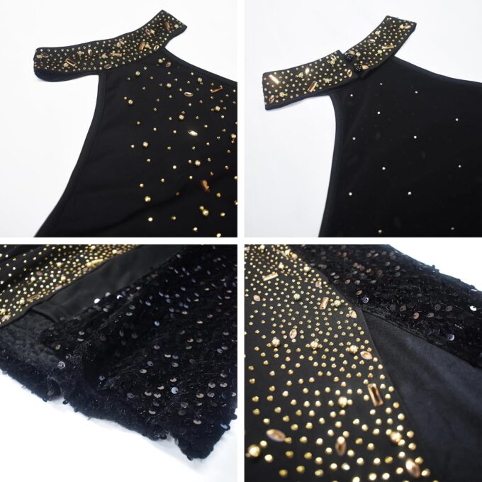 Women Sexy Elegant Rhinestone Mesh See Through Party Club Night Split Bodycon Formal Maxi Dress – Bild 6