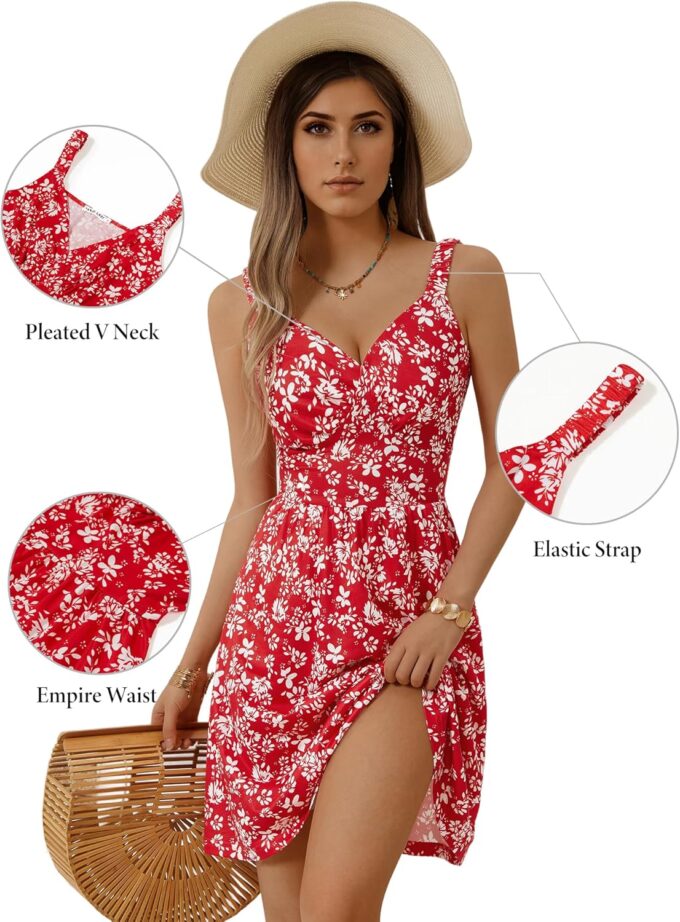 MSBASIC Womens Summer Dresses 2025 Sleeveless V Neck Mini Elastic Wide Strap Beach Vacation Sun Dress – Bild 6