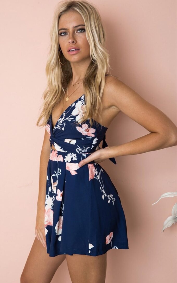 Angashion Women's Sexy V Neck Printed Spaghetti Strap Beach Romper Shorts Jumpsuit XS-3XL – Bild 3