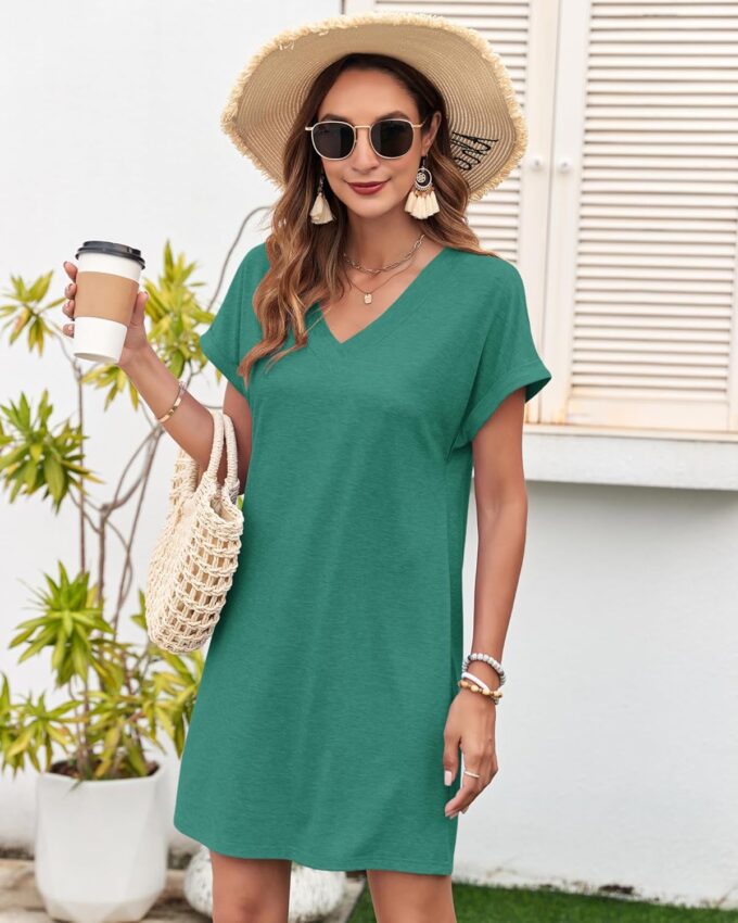MISFAY Women Summer T Shirt Dresses 2025 Casual Short Sleeve Sundress V Neck Loose Tank Short Dress Vacation Outfits – Bild 4