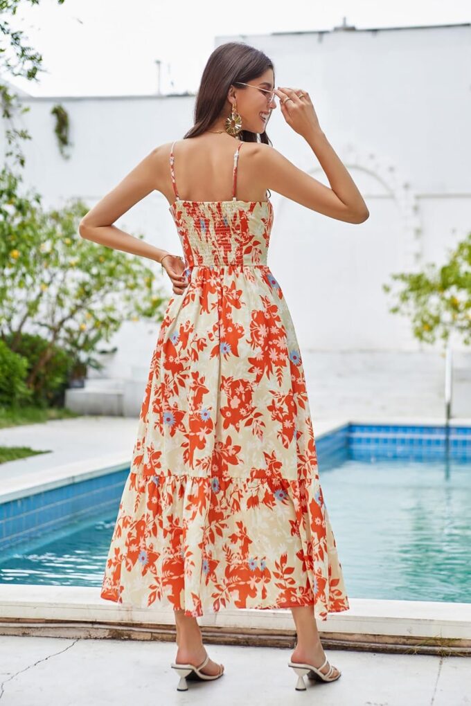 GRACE KARIN Women's 2025 Summer Maxi Dress Floral Tie Front Spaghetti Strap Casual Boho Beach Flowy Sundress with Pockets – Bild 8