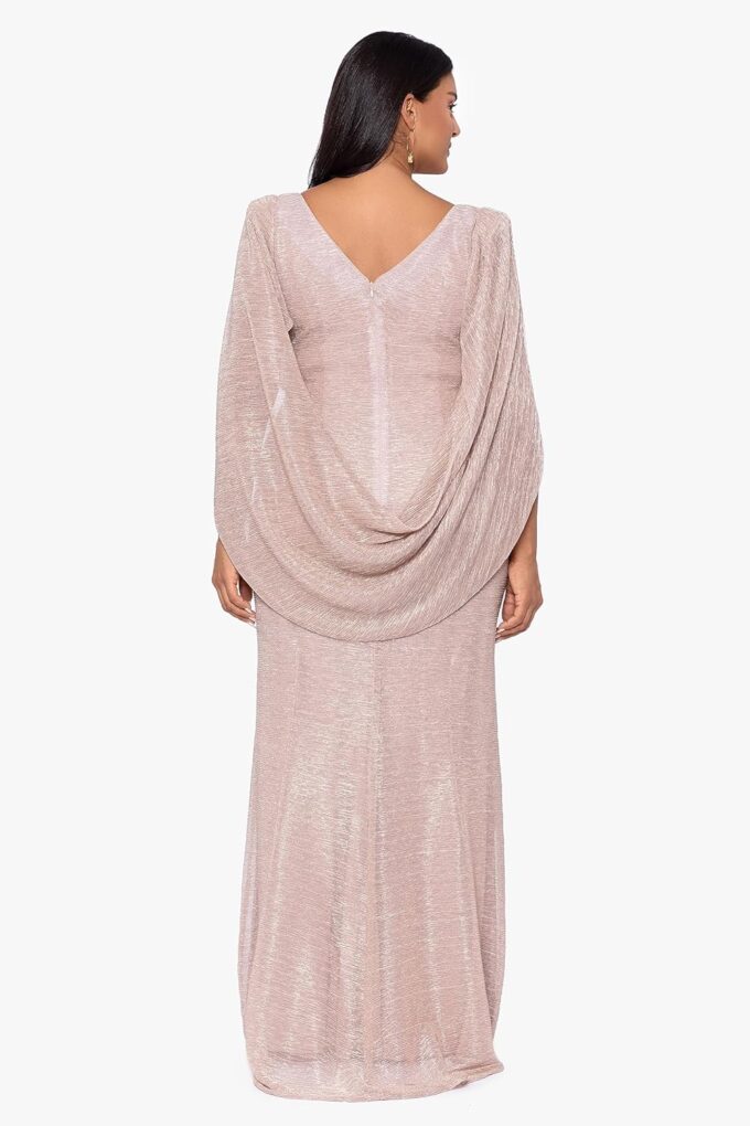 Betsy & Adam Women's Plus Size Long Metallic Stretch Cowl Neck Drape Back Dress – Bild 2