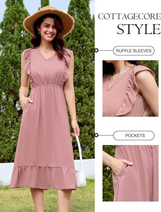 Wedtrend Women's Cocktail Dresses Ruffle Sleeve Vinatge 1940s Dresses Wedding Guest Dress Tiered Summer Dress – Bild 3
