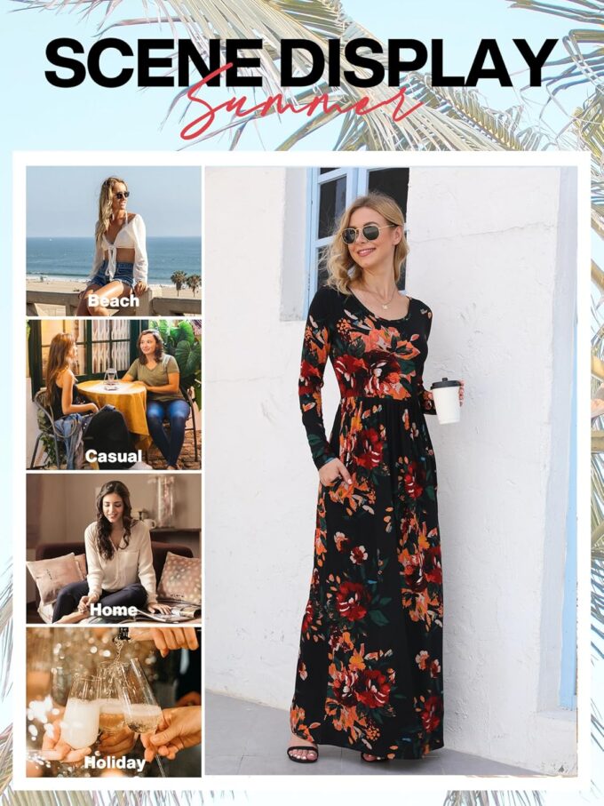 VIISHOW Women's Long Sleeve Loose Plain Maxi Dresses Casual Long Dresses with Pockets – Bild 4