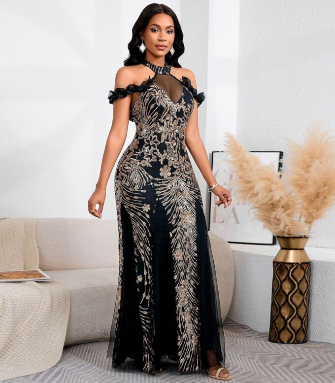 Cololura Women Sequin Elegant Sexy Mermaid Bodycon Cocktail Evening Dress – Bild 2