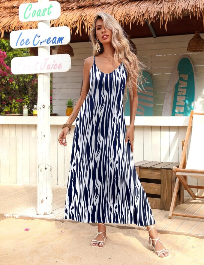 Zeagoo Womens Summer Maxi Dress Spaghetti Strap Casual Printed Dress Boho Floral Beach Sundress, – Bild 4