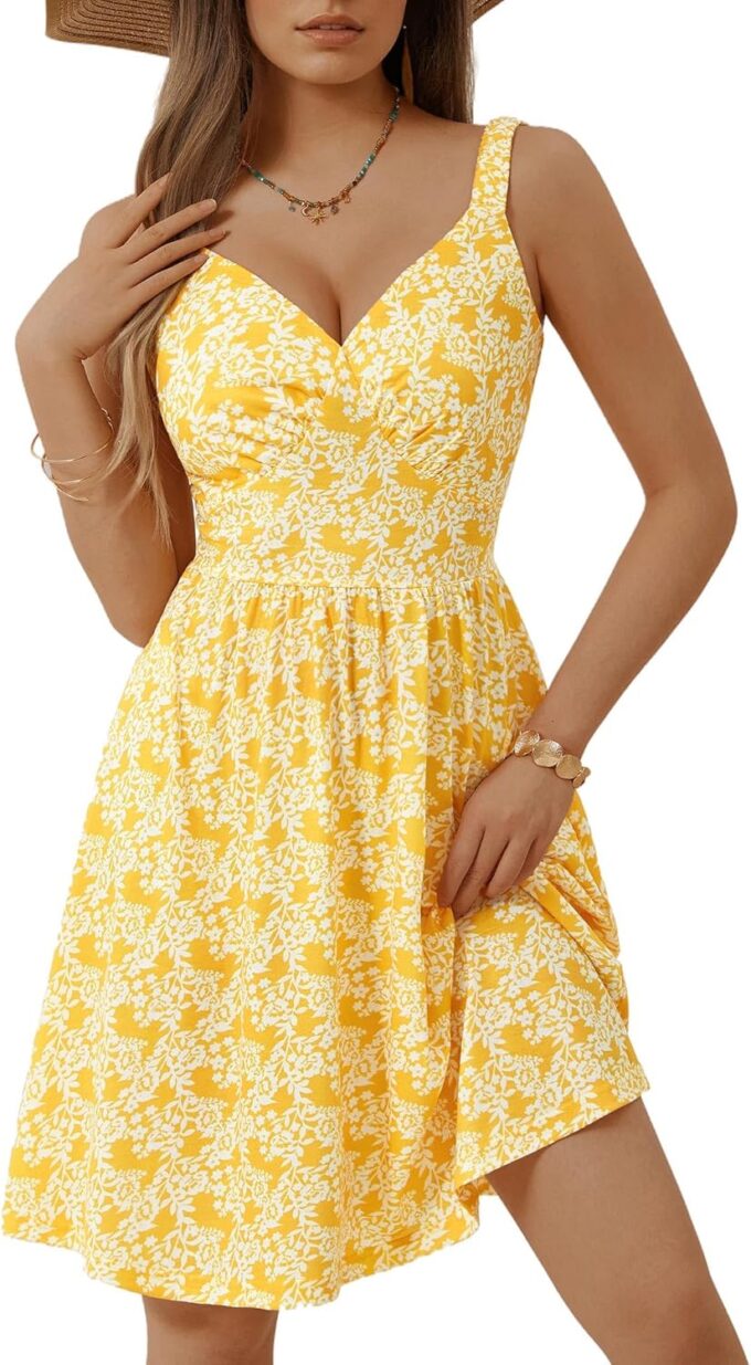 MSBASIC Womens Summer Dresses 2025 Sleeveless V Neck Mini Elastic Wide Strap Beach Vacation Sun Dress – Bild 2
