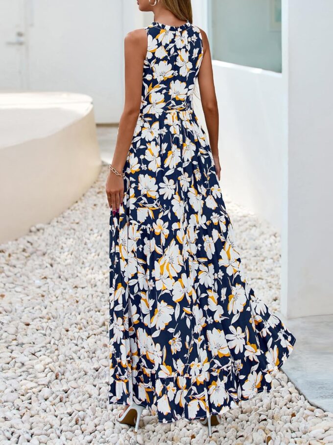 BTFBM Womens Summer Maxi Dresses 2025 Casual Sleeveless V Neck Loose Fit Floral Boho Dress Beach Long Sundress – Bild 3
