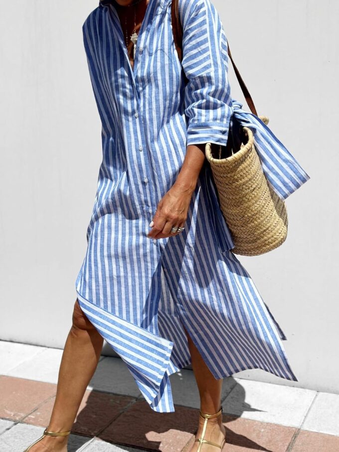 utcoco Womens 2025 Shirt Dress Casual Lapel 3/4 Sleeve Button Down Split Belted Vacation Maxi Dress – Bild 2