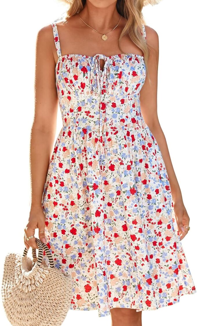 Womens Summer Mini Corset Casual Dresses Spaghetti Straps Lace Up Beach Sundress