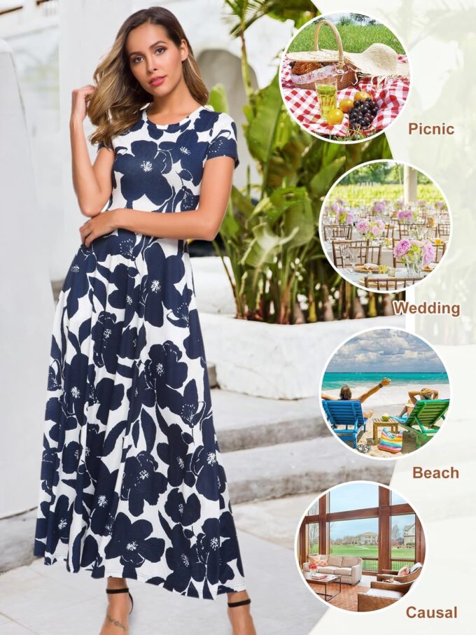 ZABERRY Women's 2024 Short Sleeve Round Neck Casual Summer Flowy Maxi Spring Dresses with Pockets – Bild 5