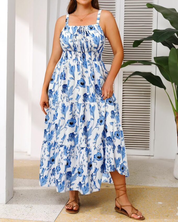 Plus Size Summer Dresses - Boho Maxi Sundress with Pockets Spaghetti Strap Long Casual Sun Dress for Vacation and Beach – Bild 2
